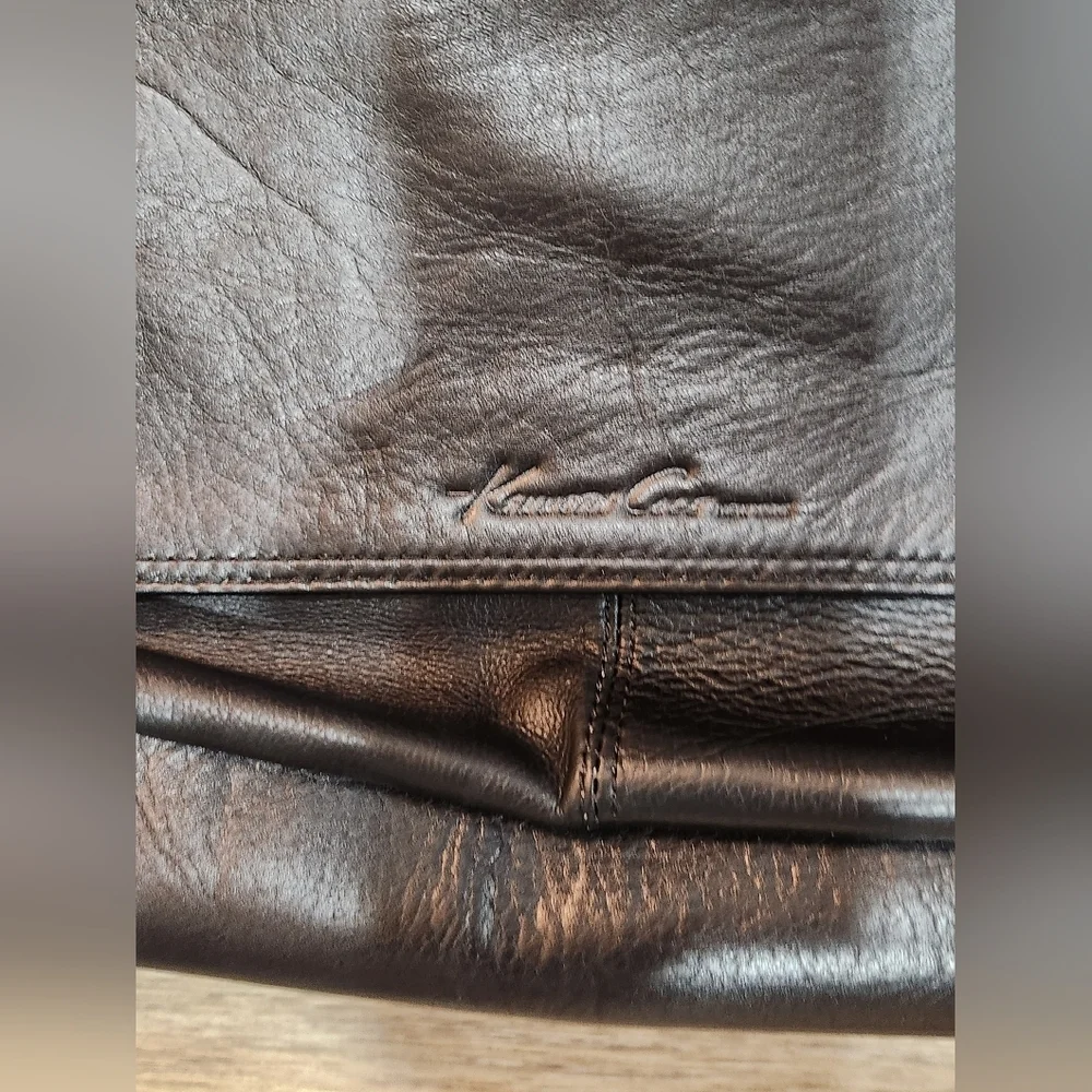 Kenneth Cole Pebbled Black Leather Laptop Messenger Bag